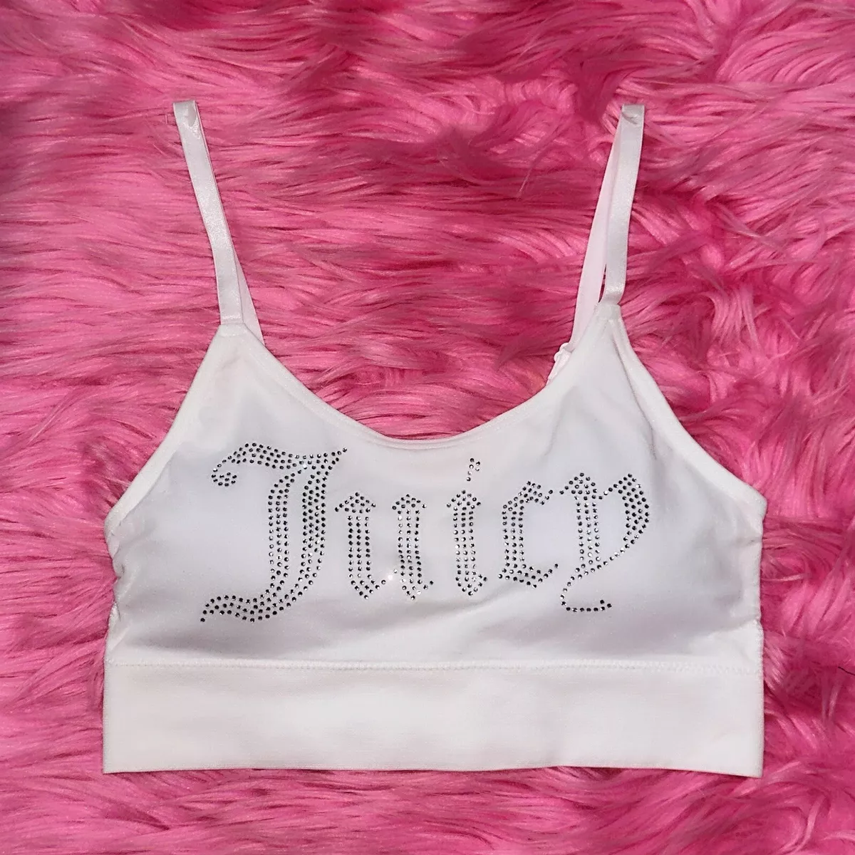 Juicy Couture White Sports Bra With Rhinestones And Padded Size Small 🌹