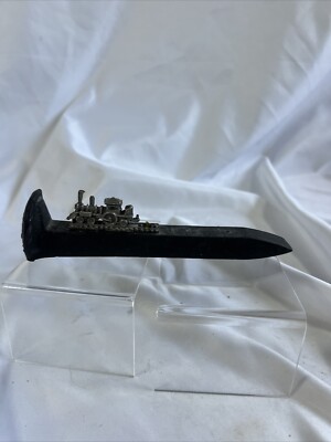 Pewter Locomotive Mining Train Model On An Iron Railroad Spike Nail