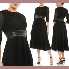 NWD Mac Duggal [ 16 ] 30750 Shimmering 3/4 Sleeve A-line Midi Dress Black J442