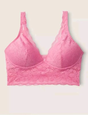  VSPINK BRALETTES & BRA TOP LACE LIGHTLY LINED PLUNGE BRALETTE (S) Black or Pink