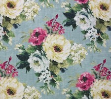 BALLARD DESIGNS MERRITON BLUE LARGE FLORAL BOUQUET MULTIUSE FABRIC BY YARD 54"W