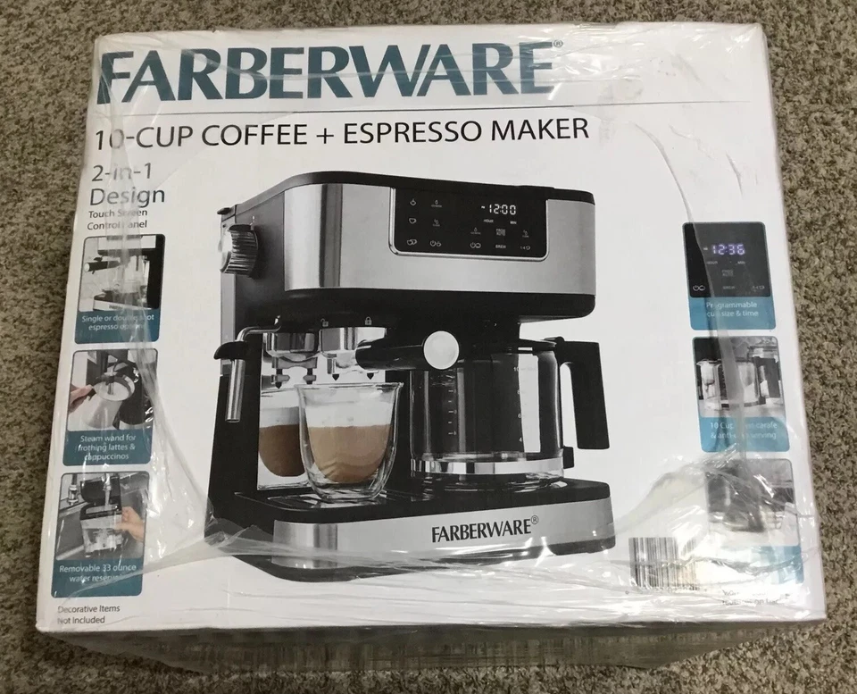 Farberware Dual Brew, 10 Cup Coffee + Espresso Maker/Machine w/Touchscreen, NEW! - Image 3 of 3