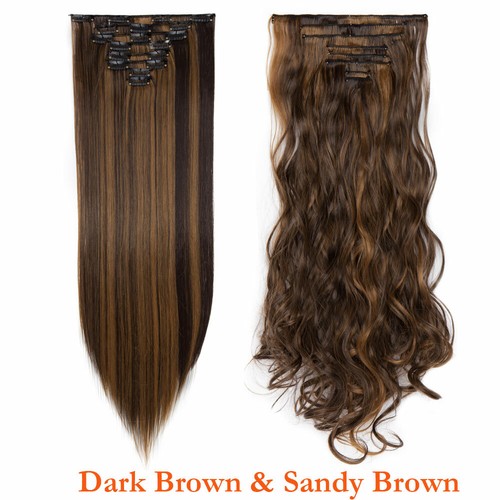 CLEARANCE Thick 8 Pieces/Set Clip In Hair Extensions Full Head Real as Human HYT - Picture 46 of 57