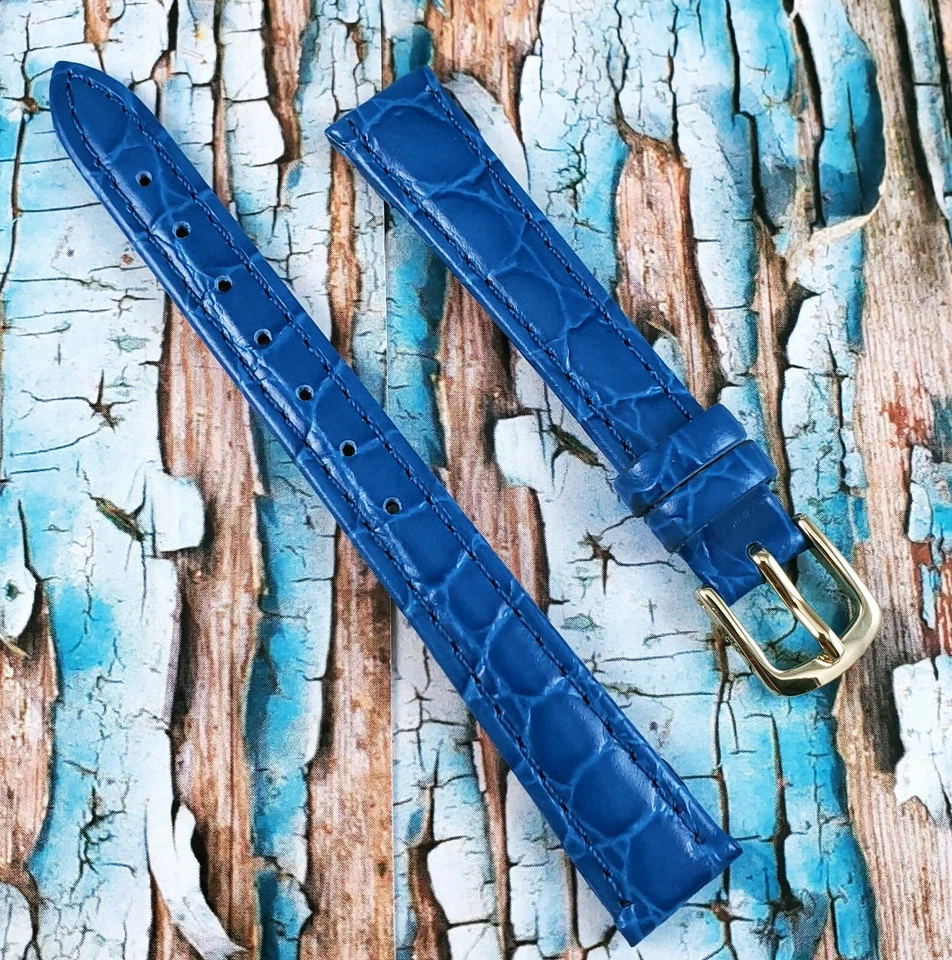 Correa de reloj Hadley Roma 12 mm azul cosido cuero genuino grano de cocodrilo LS717 Foto 2 de 4