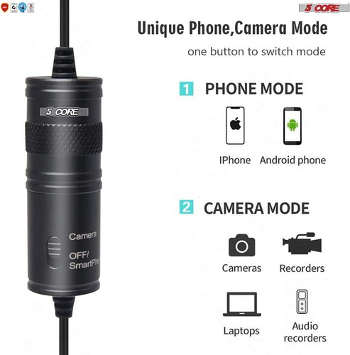 5Core Lavalier Microphone Clip On Mic Professional Grade Lav Lapel Microfono - Picture 4 of 8