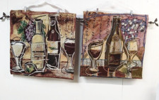 Tanya Fischer Set of 2 Tapestry Wall Hangings Wine Cheese Rod Pocket Made in USA