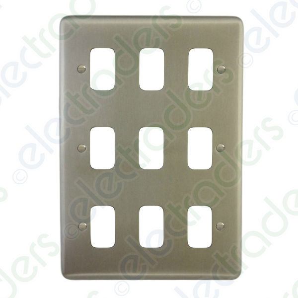 Deta G3357 Grid Cover Front Plate 9 Gang Satin Chrome