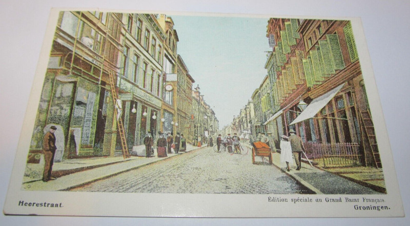 Vintage Postcard Europe Buildings Street Heerestraat Groningen Grand Bazar