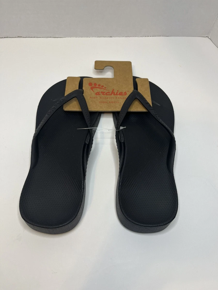 Archies Arch Support Thong Flip Flops High Arch Black Unisex Men 4