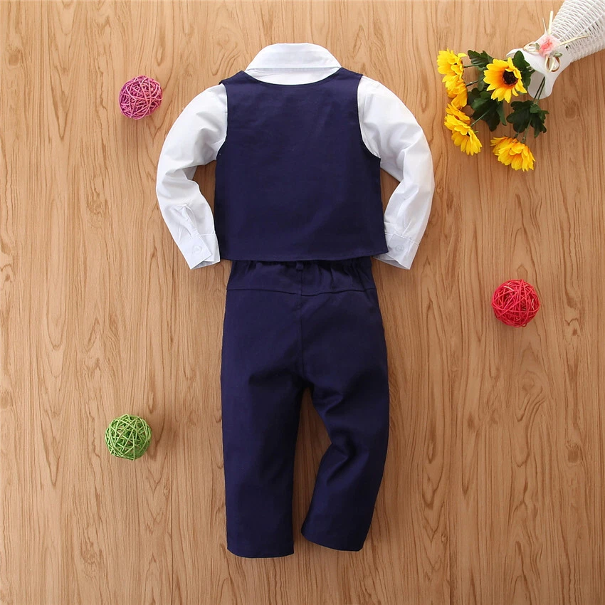 Conjunto de ropa chaleco traje pantalones manga larga caballeros trajes bebé niño pequeño Foto 2 de 4