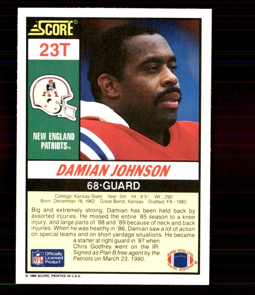 【最終値引イングランド代表 90-92Lサイズデッドストック1990 当時物 1990 Score Rookie & Traded #23T Damian Johnson New England