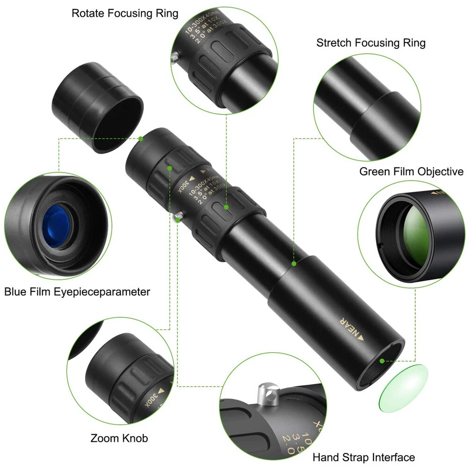4K 10-300-40mm Super Telephoto Zoom Portable Monocular Telescope w/Tripod + Clip - Image 4 of 4