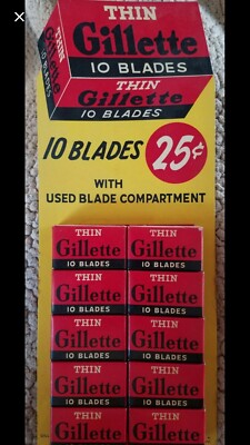 Vintage Gillette Blades Display with 10 boxes of blades