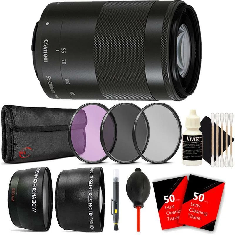 Canon Lens EF-M 55-200mm f4.5-6.3 IS STM Lens Deluxe Bundle Kit