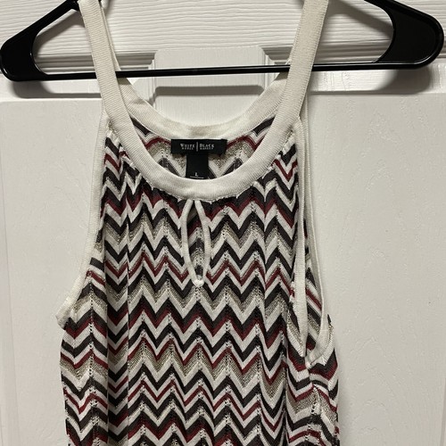 White House Black Market Women's Sleeveless Sweater Tank Top Size L Chevron - Picture 3 of 6