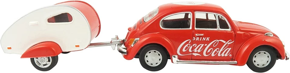 COCA-COLA 1:43 1967 VOLKSWAGEN BEETLE RED & TEARDROP TRAILER MODELO CARRO 440032 - Imagem 4 de 4