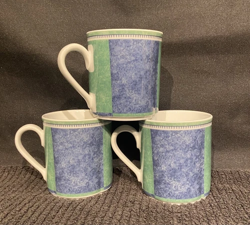 Set of 3 Villeroy & Boch SWITCH 3 COSTA Blue Green Porcelain Coffee Mug Cup 3.5"