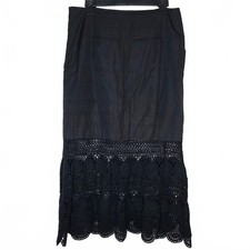 Vintage Cotton Crochet Black Midi Skirt Size 8 Coastal Summer Vacation