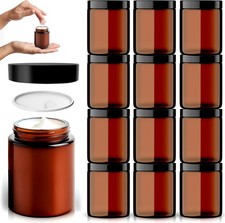 Amber Glass Jars - 12 Pack (240ml) with Lids - Brown Travel Cosmetic Containers