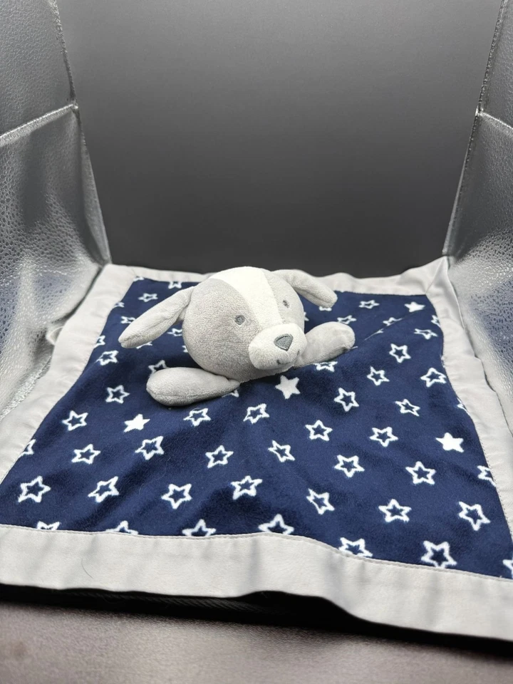 Carters Child of Mine Navy Gray Puppy Dog Lovey Security blanket Satin back 2017 - Image 3 of 4