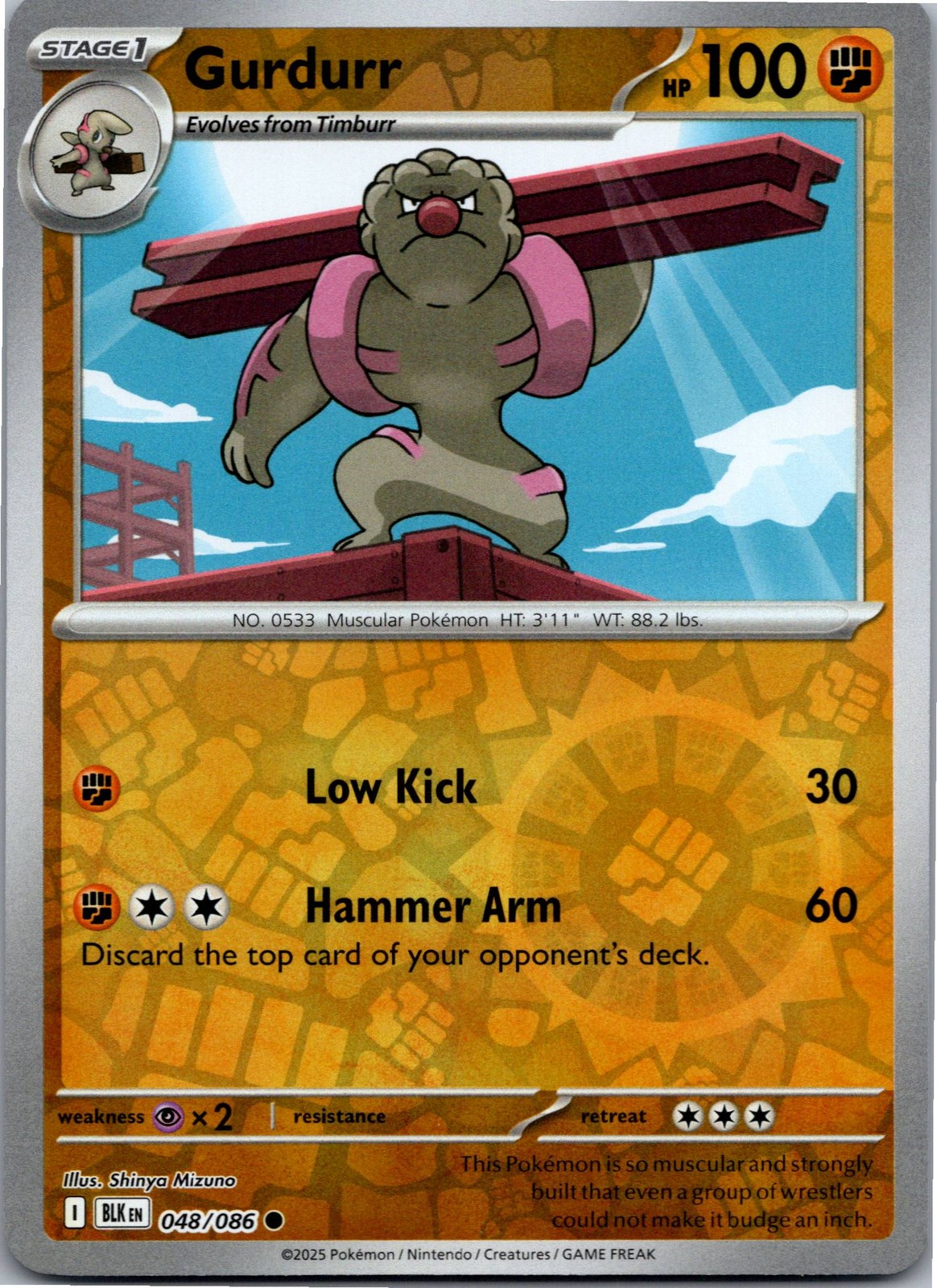 Gurdurr - SV: Black Bolt 048/086 - Common - NM Pokémon TCG