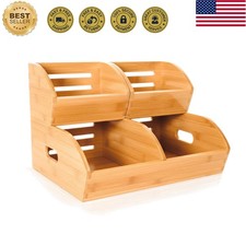 Bamboo Pantry Bins: Stackable Vegetable Fruit Organizers - 3 Pack