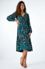 Spot Print Ruched Detail Stretch Dress For Women UK - Ladies Roman Originals