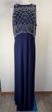 Jackie Jon Evening Gown Women’s Size 14 Navy Blue Beaded Sleeveless Formal