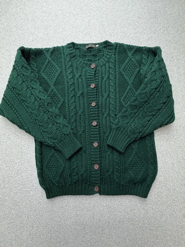 Blarney Woollen Mills Sweater Mens Medium Green 100% Wool Cable Knit Cardigan