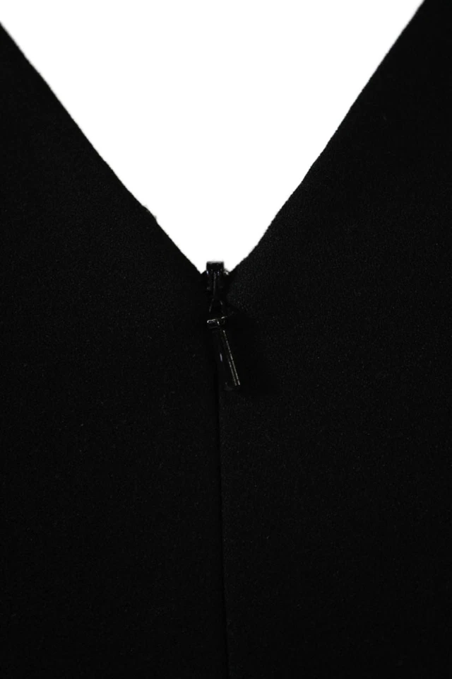 Black Halo Womens V-Neck Full Front Zipped Sleeveless Back Cape Jumpsuit Black 2 - Image 4 of 4