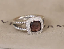 David Yurman Sterling Silver 7mm Albion Ring Amethyst with Diamonds size 6