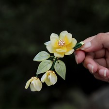 Yellow Glass Flower Hair Clip Side Hair Barrette Cute Women Accessory