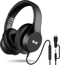 Wired over Ear Headphones with Mic, USB-C Adapter, Black  USB-C Adapter Include