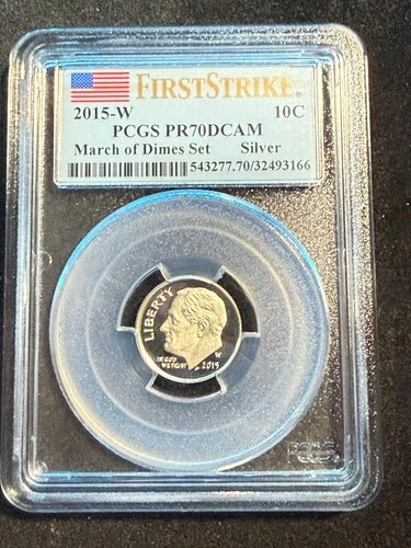 2015 W ROOSEVELT DIME SILVER PCGS PR70DCAM MARCH OF DIMES SET 166