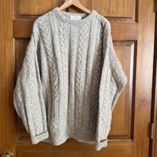 Vintage Lord Jeff Sweater Men L Beige Cable Knit Wool Mountain Marls USA Fisher
