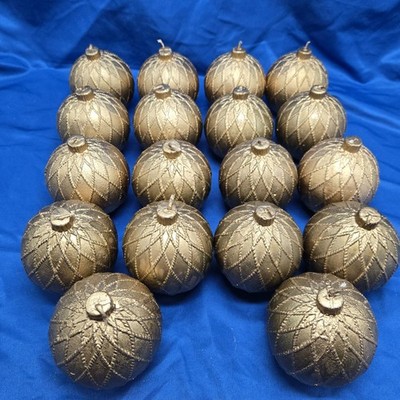 Vintage Shaped Candle Lot 18 Goldtone Gold Ornament Ball Retro Decor Sphere