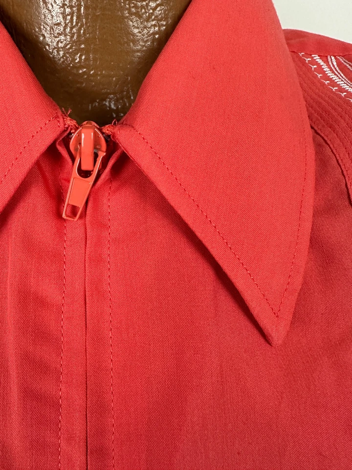 Guayabera 衬衫男式大号橙色全拉链刺绣古巴婚礼 Haband 全新无标签 — 第 3/4 张图片