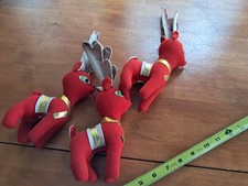 Pair Of Vintage Dakin Dream Pets Reindeer W/ Bell Red Velvet 10" Tall Christmas