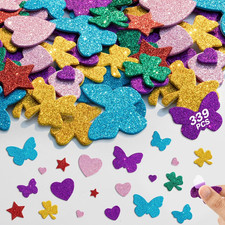 Glitter Foam Stickers for Crafts 339 Pcs Self Adhesive Heart Star Foam Stick
