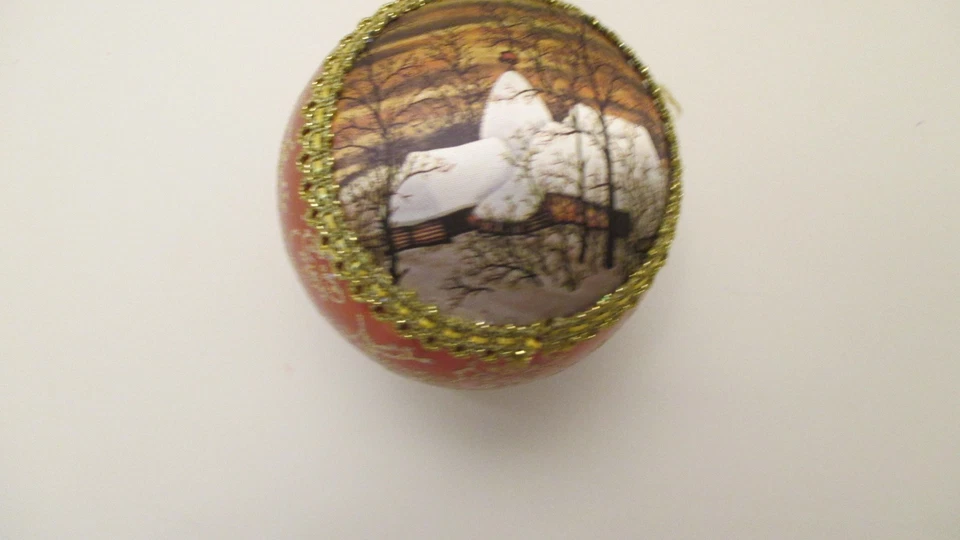 Винтажное зимнее пейзажное стеклянное рождественское украшение Krebs Masters on Silk 1991 - Изображение 2 из 4