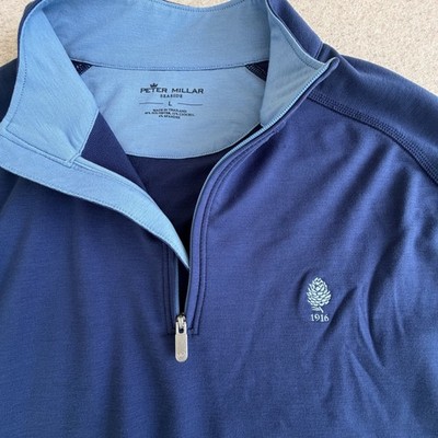 Peter Millar Seaside Navy Quarter-Zip Pullover with Light Blue Trim