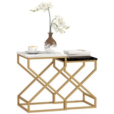 Image of Set of 2 Marble Effect Nesting Side Tables Gold Frame Coffee Tables