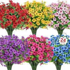 24 Bundles Artificial Flowers for Outdoors Fake Silk Flowers UV Resistant Faux P