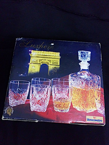 Vintage Verecovetro Luxhem Brandy Whiskey x 6 Glasses & Decanter Heavy - Picture 8 of 9