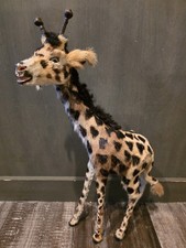 Vintage Large Fur Covered Giraffe Figurine &ndash; 18&rdquo; Mid Century Safari Animal