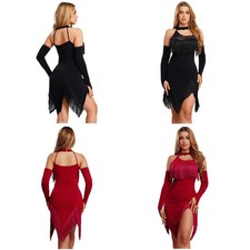 Womens Dancewear Cha-cha Outfits Party Dress Show Competition Latin Fringe Ball