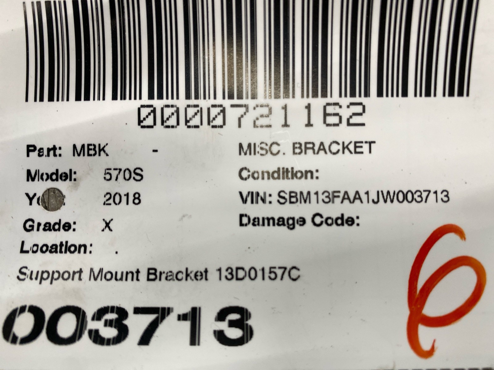 2016 2017 2018 2019 2020 2021 Mclaren 570s Support Mount Bracket 13D0157CP oem