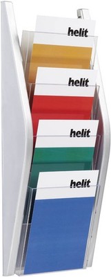 helit Wandprospekthalter the arc silber DIN A4 4 Fächern 27,5 x 8,0 x 54,0 cm, 1
