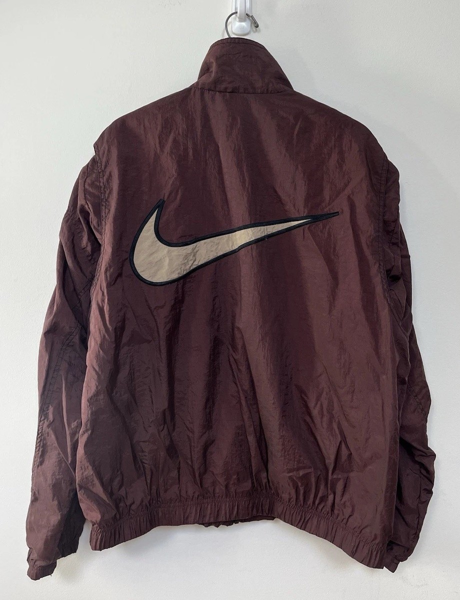 VTG Nike Windbreaker Mens Burgundy Big Check Swoosh 90s Zip Size