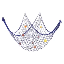 Fishing Net Decor, 80" x 60" Fish Net Decor with Sea Shells, Dark Blue